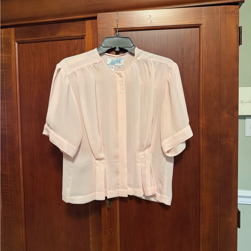 Light Pink Short-Sleeve Pleated Blouse by Josephine Chaus